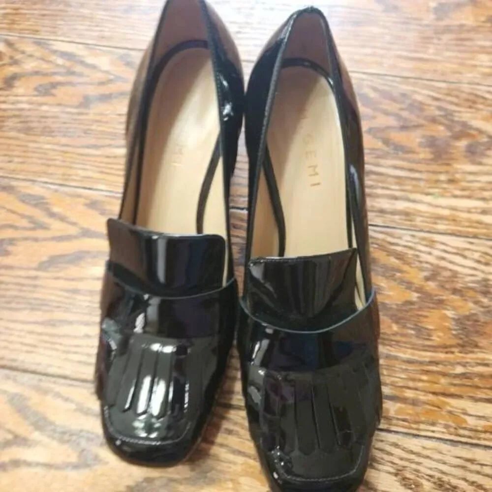 M Gemi Lettura black block heel tassle shoes sz 39.5